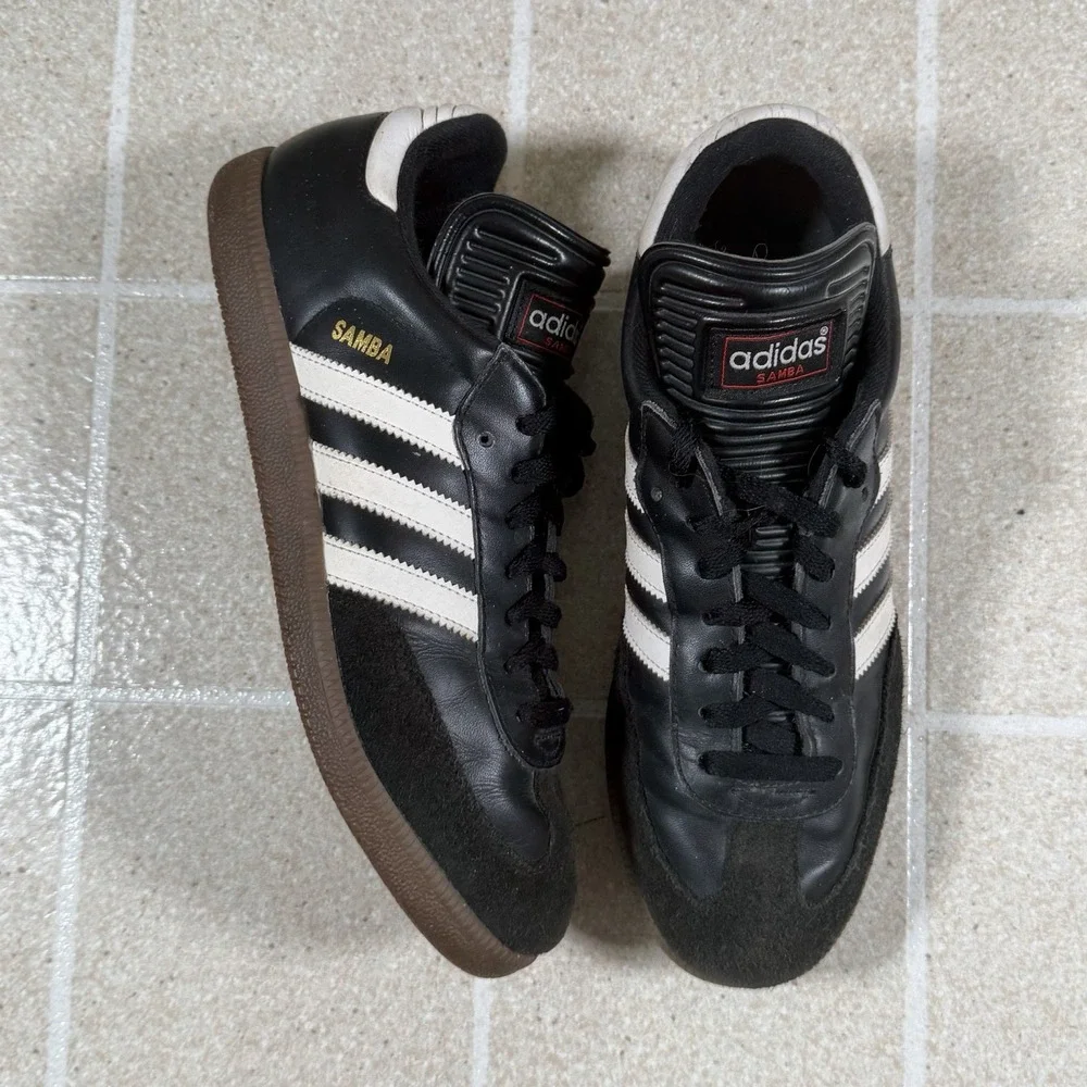 Adidas Mens Samba 034583 Black White Leather Lace Up Low Top Sneakers Size 9.5